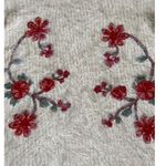 Woven Heart Cream Embroidered Floral Eyelash Crewneck Sweater Sz L Photo 1