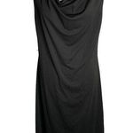 French Curve Cowl Neck Midi Dress M Black Sleeveless V Back High Low Hem Stretch Size M Photo 0