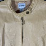 Chico's Chico’s Genuine Leather Zip Jacket Size 1 (M)  Yellow Tan Moto Style‎ Full Zip Photo 3