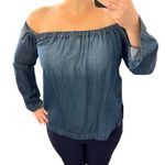 Cloth & Stone SMALL Off Shoulder Elastic Split Sleeve Side Chambray Denim Top Photo 10