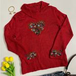 Vintage heart embroidered sweater Coldwater Creek, Red, Sweater, Floral Grandma Size L Photo 2