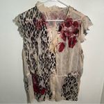 Jonathan Martin Button Down Blouse Beige Animal Print Floral 2X Photo 2