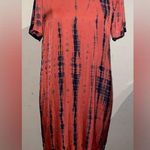 Oliviaceous NWT Women’s Tie Dye Salmon/Navy Shift Dress Boho Swing Size Medium Orange Photo 0