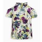 Torrid Purple Yellow Floral Chain Link Georgette Cold Shoulder Top 2X Photo 4