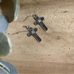 kim rogers Earrings NWT Cross Silver Tone Antique Textured Dangle Photo 2