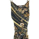 Princess Polly  Ruched Mini Dress Satin Floral Chain Print Black Gold 4 Photo 0