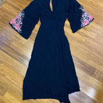 Billabong Navy Floral Print Bell Sleeve Wrap Maxi Dress Kimono Style Medium Photo 0