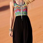 New 42POPS Boho Maxi Sleeveless Tank Dress Chevron Festival Sz Medium USA Made Black Photo 0