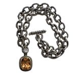 Sterling Silver Faceted Golden Orange Citrine  Open Cable Link Necklace Photo 3