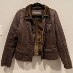 ZARA Fur Collar Zipper Brown Leather Jacket Photo 0