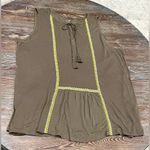 Loft  Olive Green Sleeveless Peplum Top w/Tassel Tie & Yellow Trim - XL - EUC Photo 1