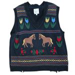 Free People Navy Horse Isles Knit Sweater Vest Medium Equestrian Cottage EUC Black Photo 9