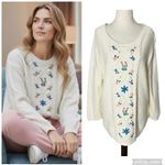 Talbots  Cable Knit Floral Embroidered Sweater Photo 1