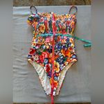 Floral Smocked Ruffled One Piece Swim Suit Sz M Blue Size M Photo 1