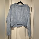 Derek Heart NWT  Size L Oversized Cropped V Neck Pointelle Cardigan Light Blue Photo 4