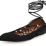 Valentino Black Suede Gold Rockstud Lace Up Ankle Photo 8