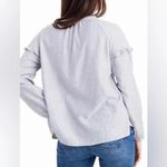 Madewell  Navy Stripe Collarless Ruffle-Sleeve Shirt XL Photo 1