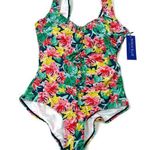 Byron Blue Australia | Floral Black Tahiti Womens 14 One Piece Swimsuit Modest Green Photo 0