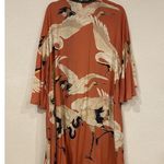 Aratta Silent Journey Kimono Cardigan Womens One Size Orange Crane Floral Trim Pink Photo 4