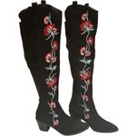 Carlos Santana Alexia Black Suede Floral Embroidered Knee High Boots 7.5 Photo 1