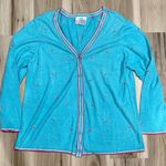 Quacker Factory The Blue Pink Embroidered Cardigan Sweatshirt Women’s 1XL Photo 0