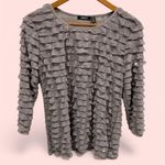 Elementz Y2K gray stretchy mesh ruffle stripe shiny bling top stretchy Photo 2