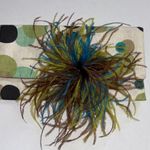 CLUTCH WITH FEATHER EMBELLISHMENT BLUE TAN BROWN GREEN SATIN SILK LINEN?MATERIAL Photo 0