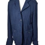 Anthropologie Elevenses Wool Blend Navy Jacket Blazer with Fun Details Size 14 Photo 0