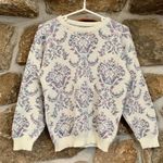 Vintage Cream White/Purple Paisley Design Knit Sweater White Size M Photo 0