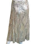 Maeve Anthropologie  Metallic Silver Gold Accordion Pleat Midi Skirt Size 4 Photo 5