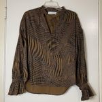 Equipment NWOT  jasmine long sleeve shirt brown animal print tie collar Small Photo 1