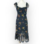 Urban Outfitters Midi Dress Women's 2 Navy Blue Floral Cap Sleeve Chiffon Y2K Photo 1