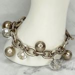 Chico's Silver Tone Beaded Heart Charm Toggle Bracelet Photo 4