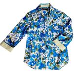 Peck & Peck  Blue Floral Print Fitted Button Down Shirt size Small Photo 0