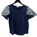 Parker  Blue Tee Striped Flutter Sleeve Size Small New Photo 0