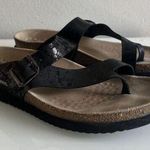 Mephisto  Helen Black Paint Leather & Cork Slip On Sandals Size 40 Photo 0