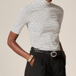 J.Crew  Stretch cotton-blend elbow-sleeve mockneck T-shirt in stripe Photo 0