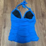Lands' End  Solid Blue Ruched Slimming Womens Halter Tankini Swim Top Size 2 Photo 1