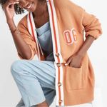 Aerie Orange White Stripe Oversized Varsity Lettermen Waffle Knit Cardigan Photo 2