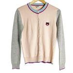 Kenzo Tiger Patch Pink Gray Colorblock Wool Cardigan Sweater Size Small Photo 0