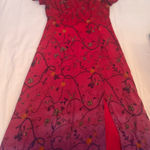 Liz Claiborne  Red and Purple Ombré Whimsigoth Dress with Floral Design Photo 0