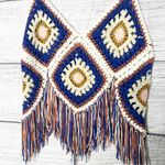 Bohemian Crochet Granny Square Fringe Festival Sleeveless Crop Top Size XL Blue Photo 2