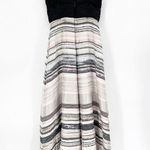Badgley Mischka Neutral Black Striped Sleeveless V-Neck Hi-Low Gown Size 2 Photo 6