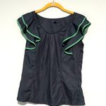 Gap Factory Navy Blue Green Ruffle Short Sleeve Blouse Top Photo 0