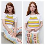 ZARA NWT  Striped Crochet Open Back Halter Top S Photo 1