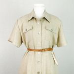 st. john's bay Vintage Button-Front Linen Day Dress in Beige | Size 8 Photo 1