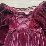 Free People  Velvet Mini Dress Burgundy Puff Sleeve Lace Up Back Size S Photo 7