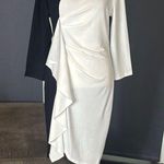 Womens Black & White Asymmetrical Ruffled Front Midi Dress 3/4 Sleeve Size S NEW Photo 0