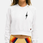 Aviator Nation  Bolt 2 Cropped Sweatshirt White with Black Bolt Size S Photo 0