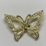 Monet Butterfly Insect Brooch Pin Gold Tone / Rhinestone Signed Photo 0